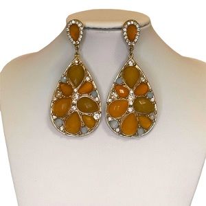 Vintage Earrings, Large Rhinestones Dangler- Pear Shaped Drops, Peach Color